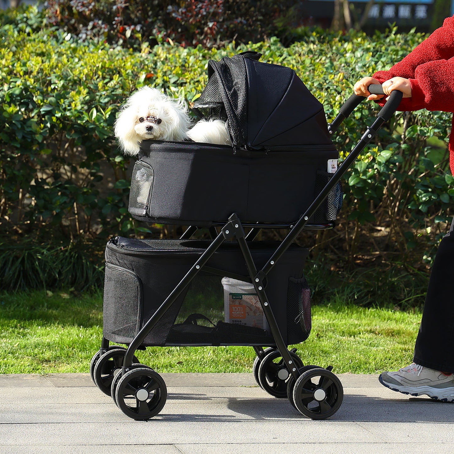 Passeggino pieghevole per cani - Sospensione a 360° + tetto ventilato a 2 stadi | Ingresso senza cerniera | Cintura di sicurezza