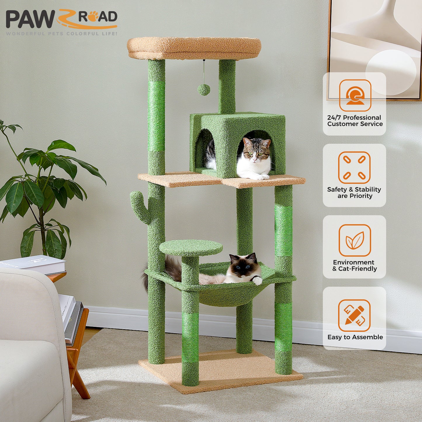 PAWZ Road Cat Tree - Luxury Plush Cat House + Hammock | Sisal Scratching Post + Viewing Platform