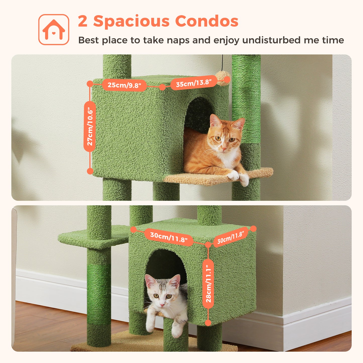 PAWZ Road Kratzbaum, 133 cm mehrstufiger Katzenbaum für Wohnungskatzen, plüschiges Katzenhaus mit 2 gepolsterten Liegeflächen, 2 Schlafhäusern & 2 Kratzpfeilern