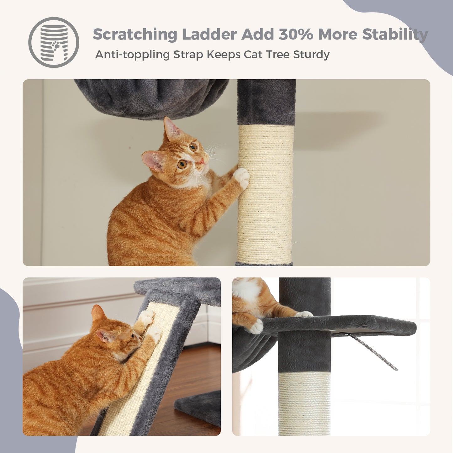 PAWZ Road Kaktus-Katzenbaum | 216-273 cm höhenverstellbar | Decken-zu-Boden-Kratzturm | mit Hängematte & Schlafhaus | Anti-Fall-Gurt