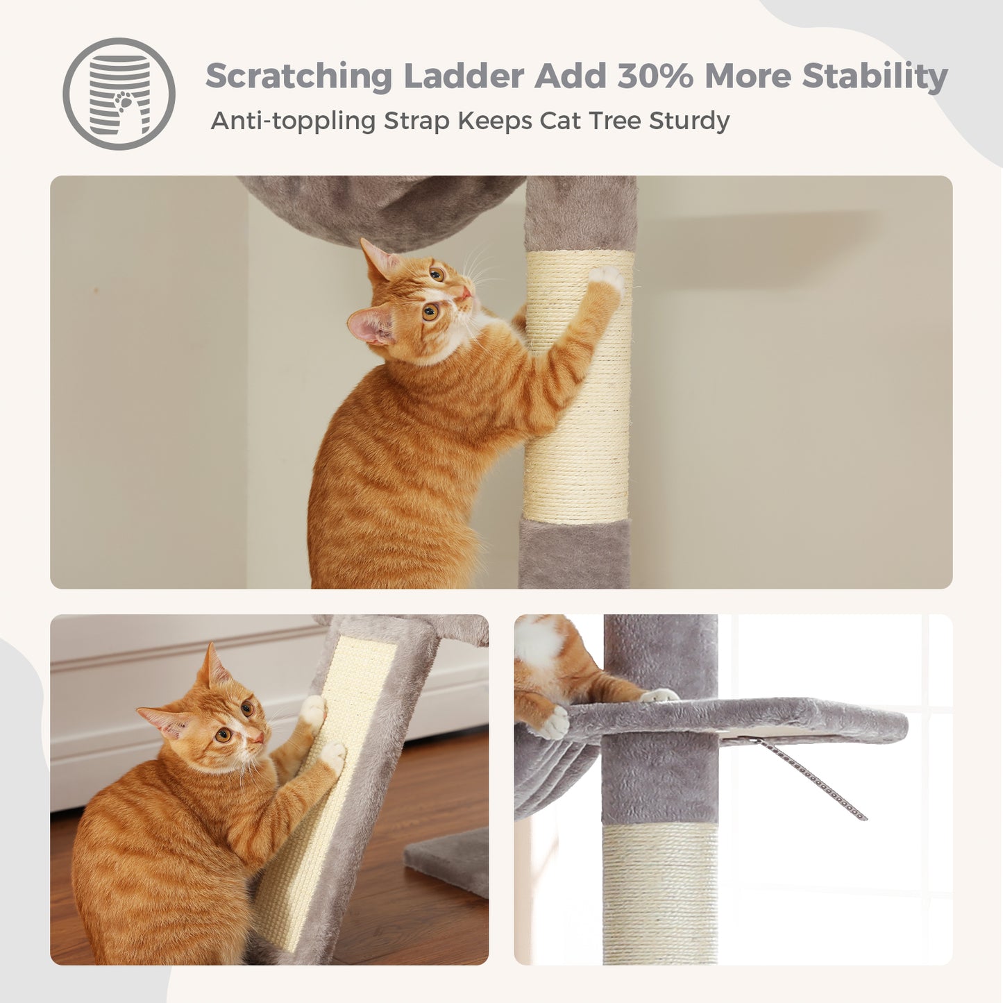 PAWZ Road Kaktus-Katzenbaum | 216-273 cm höhenverstellbar | Decken-zu-Boden-Kratzturm | mit Hängematte & Schlafhaus | Anti-Fall-Gurt