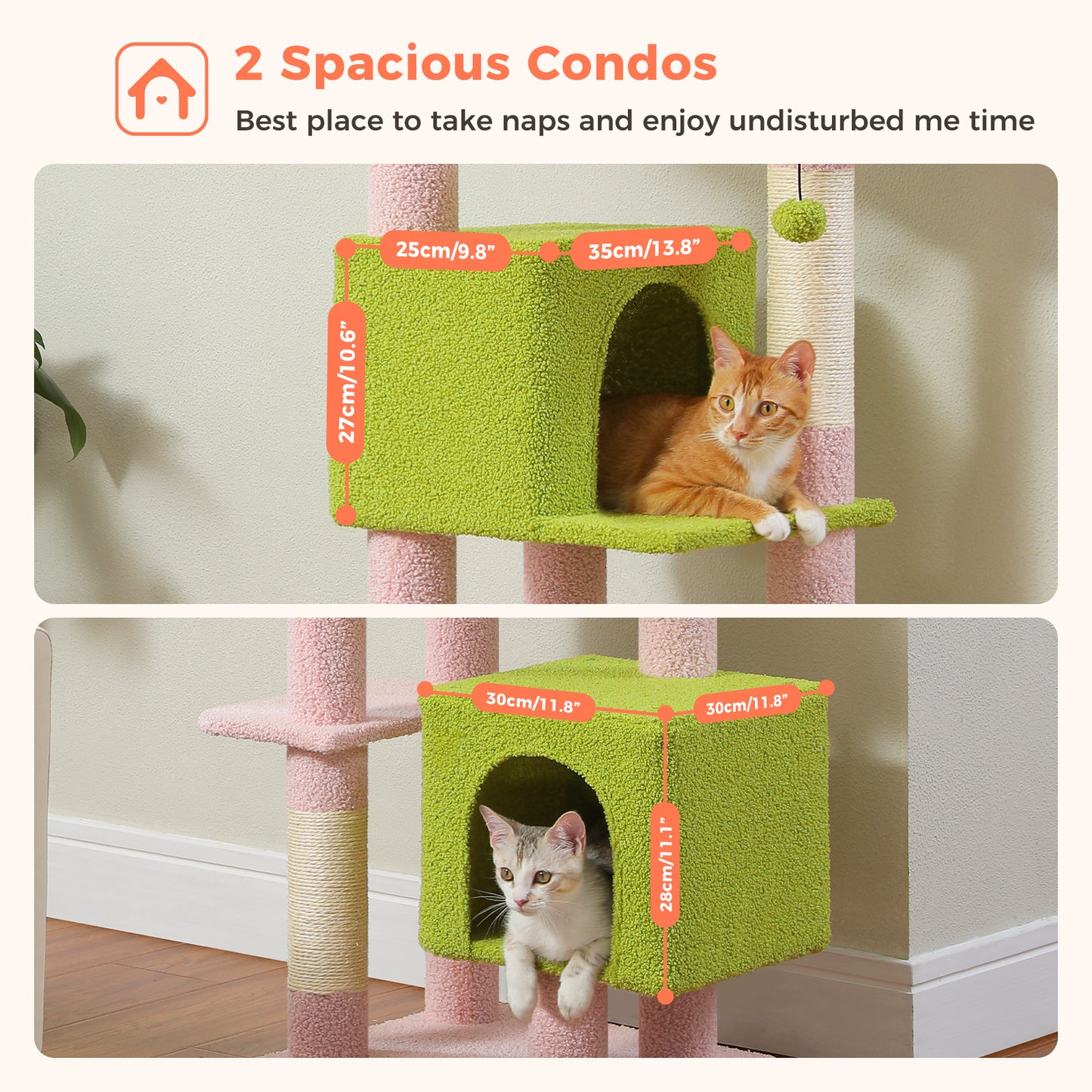 PAWZ Road Kratzbaum, 133 cm mehrstufiger Katzenbaum für Wohnungskatzen, plüschiges Katzenhaus mit 2 gepolsterten Liegeflächen, 2 Schlafhäusern & 2 Kratzpfeilern