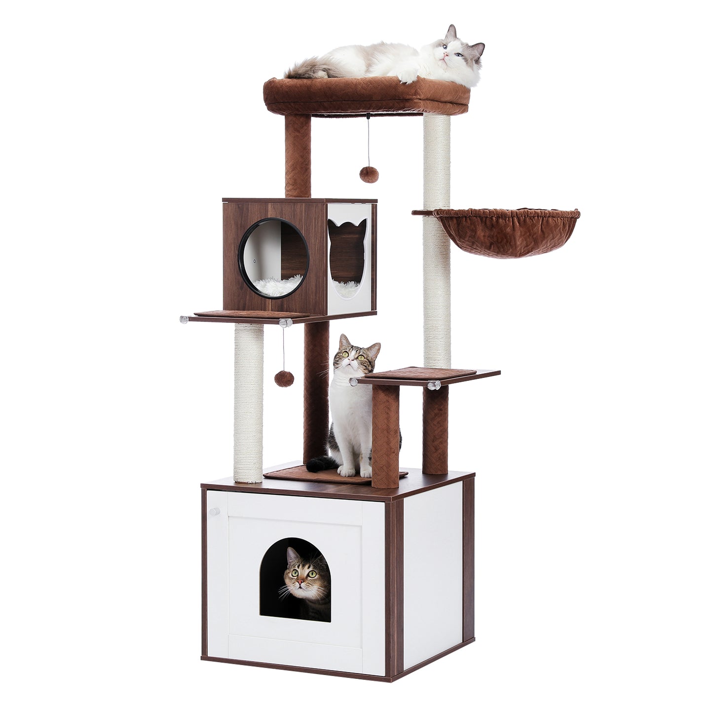 PAWZ Road Moderner Kratzbaum für Großkatzen | Premium-Katzenbaum mit XXL-Schlafhaus | Gesamthöhe 146 cm