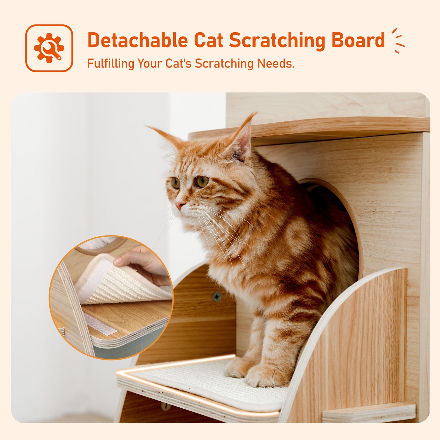 PEQULTI - Rocket Cat Tree with 360° Panorama + 4 Sleeping Caves｜Removable Scratching Surface｜Space-Saving Design