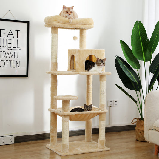 Albero per gatti PAWZ Road - Cuccia per gatti di lusso in peluche + amaca | Tiragraffi in sisal + piattaforma panoramica