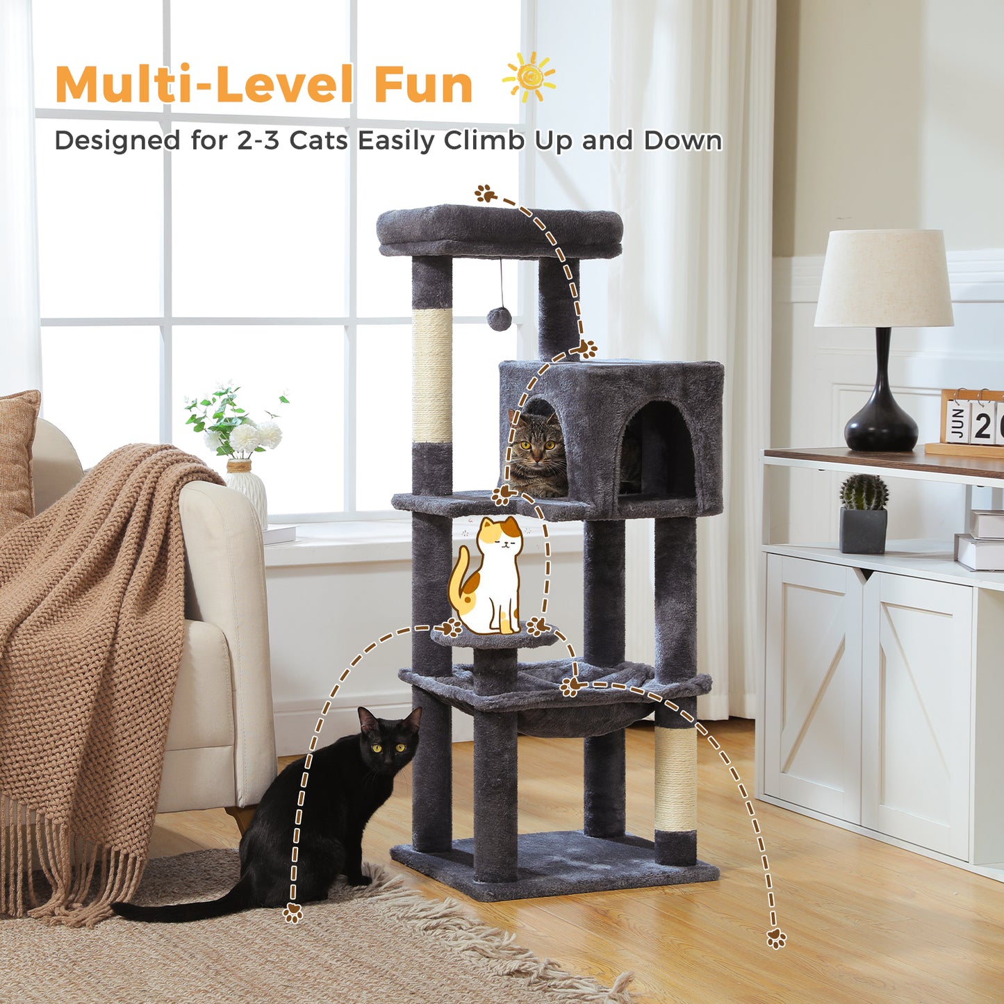 « Ensemble de protection Kippschutz » PAWZ Road Arbre à chats - Hamac métallique + Plates-formes multi-niveaux｜Base XXL 50×43cm (pour 2-3 chats)