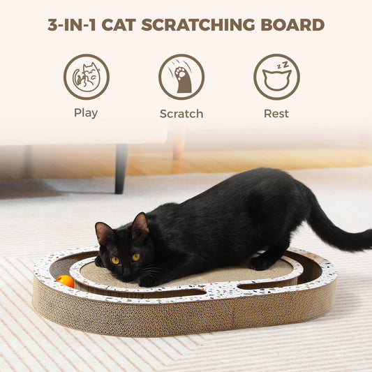 PAWZ Road Cartón Corrugado Reforzado para Gatos | 55 cm Tamaño XXL + Accesorio de Pelota de Juego | Resistente a Arañazos y Duradero | Combina Jugar, Arañar y Descansar en Uno
