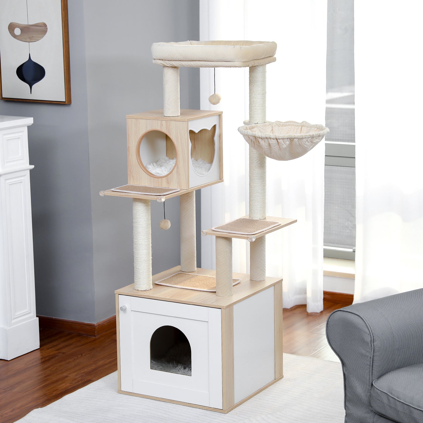 PAWZ Road Moderner Kratzbaum für Großkatzen | Premium-Katzenbaum mit XXL-Schlafhaus | Gesamthöhe 146 cm