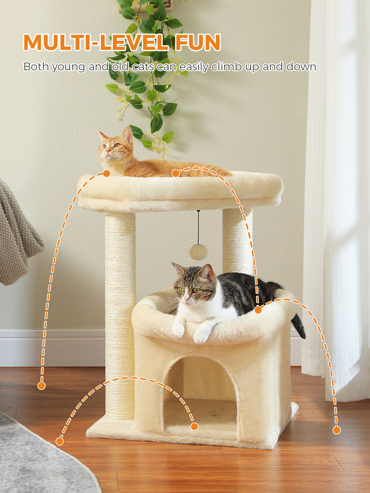 PAWZ Road Kratzbaum Katzenbaum mit voll umwickelten Sisal-Kratzpfosten | geeignet für mittelgroße bis große Katzen