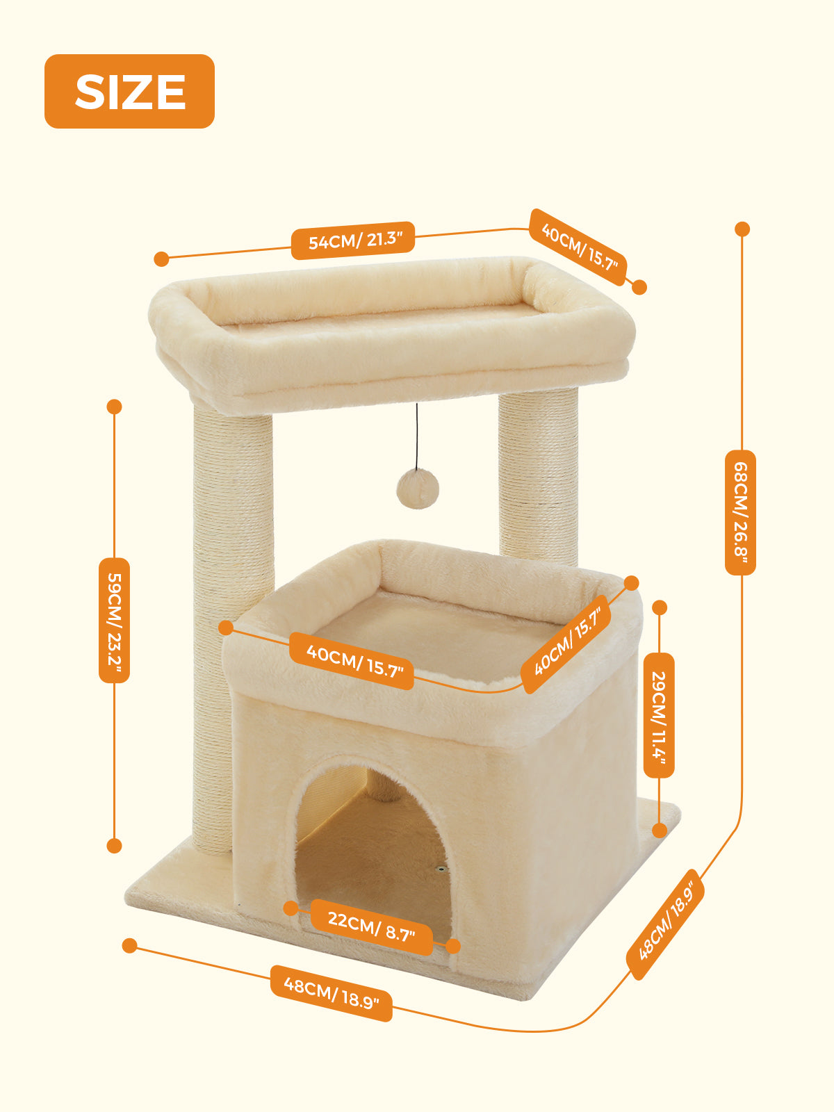 PAWZ Road Kratzbaum Katzenbaum mit voll umwickelten Sisal-Kratzpfosten | geeignet für mittelgroße bis große Katzen