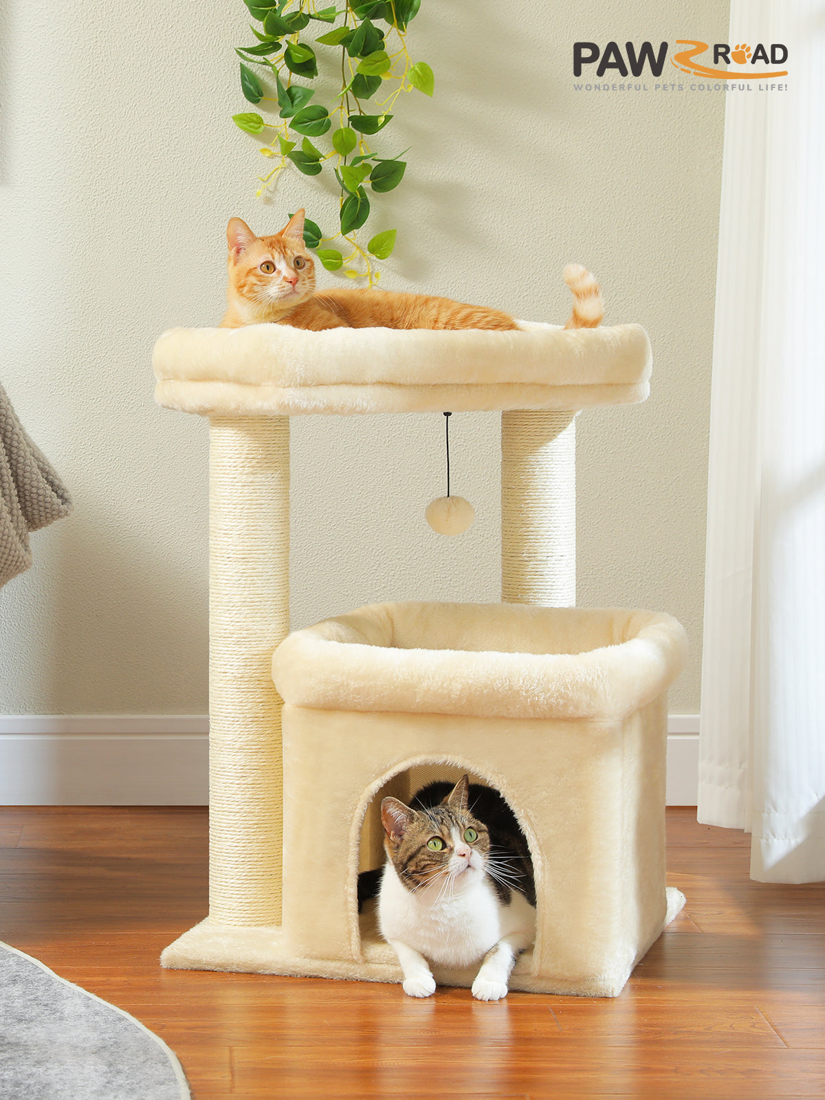 PAWZ Road Kratzbaum Katzenbaum mit voll umwickelten Sisal-Kratzpfosten | geeignet für mittelgroße bis große Katzen