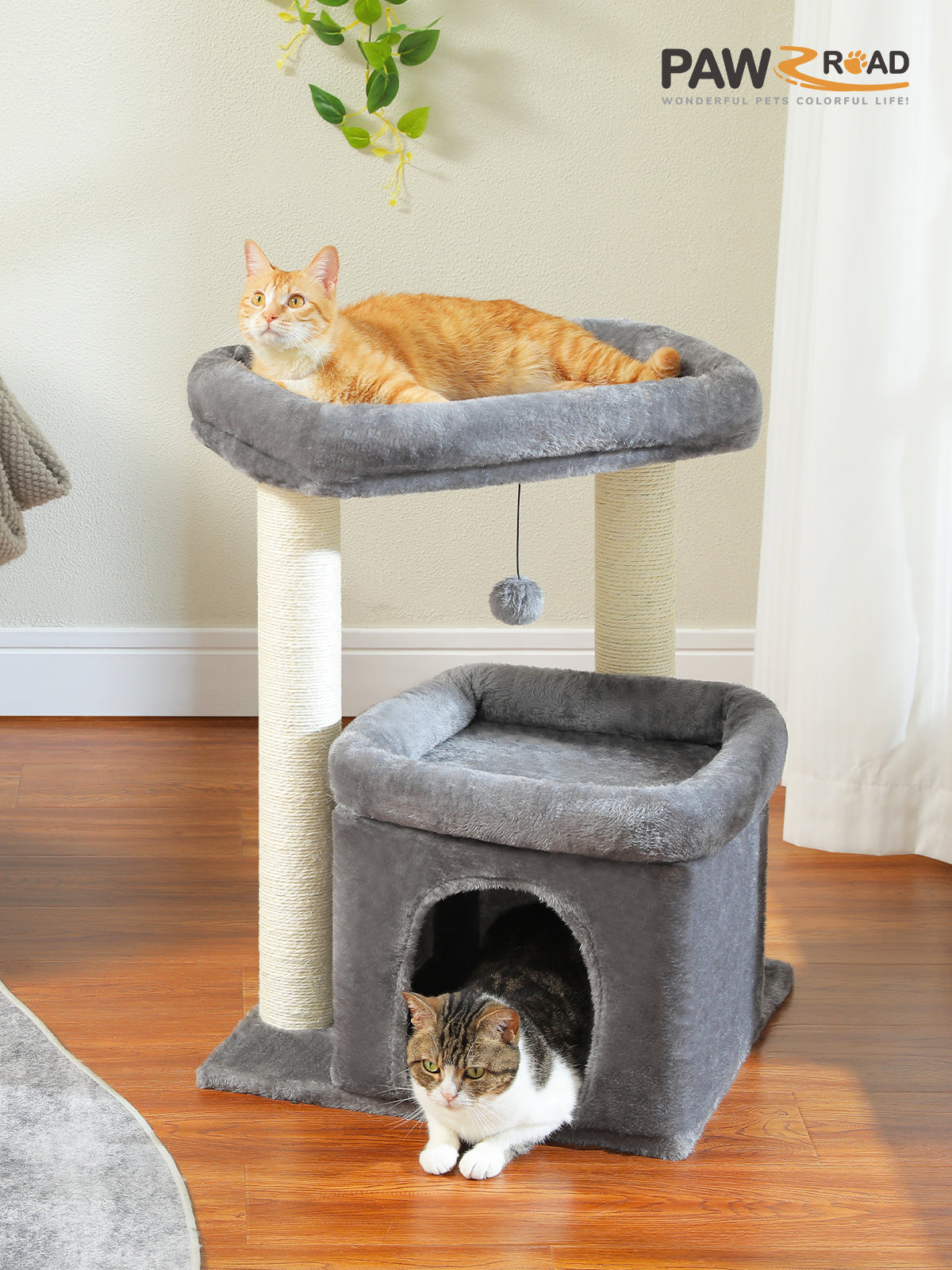PAWZ Road Kratzbaum Katzenbaum mit voll umwickelten Sisal-Kratzpfosten | geeignet für mittelgroße bis große Katzen
