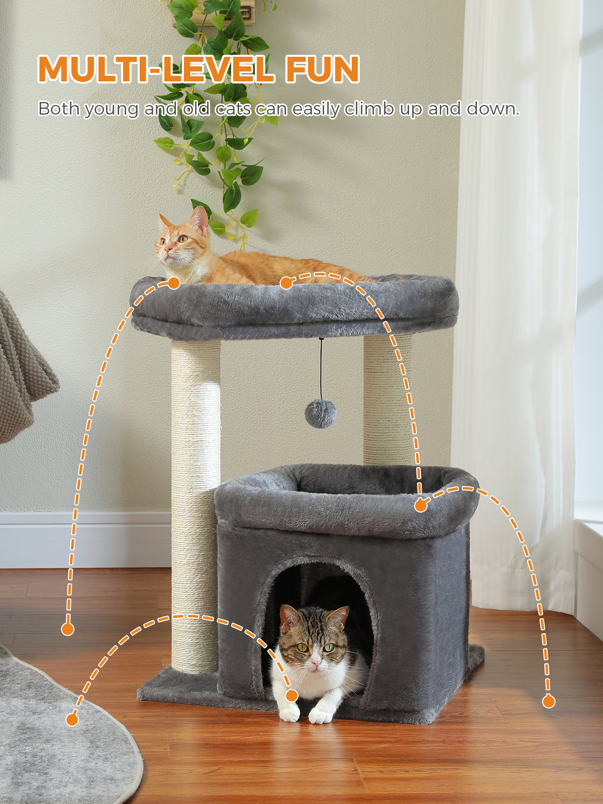 PAWZ Road Kratzbaum Katzenbaum mit voll umwickelten Sisal-Kratzpfosten | geeignet für mittelgroße bis große Katzen