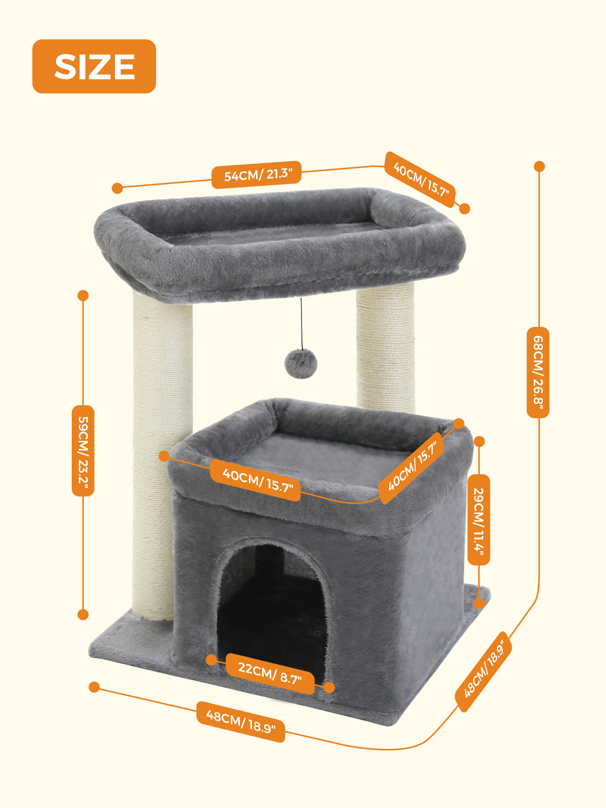PAWZ Road Kratzbaum Katzenbaum mit voll umwickelten Sisal-Kratzpfosten | geeignet für mittelgroße bis große Katzen