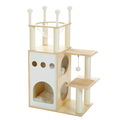 90% increased stability: Modern Cat Tree｜23.6" solid wooden board + 2 anti-slip pads｜67×34cm large space (load capacity 45lb/4 cats)