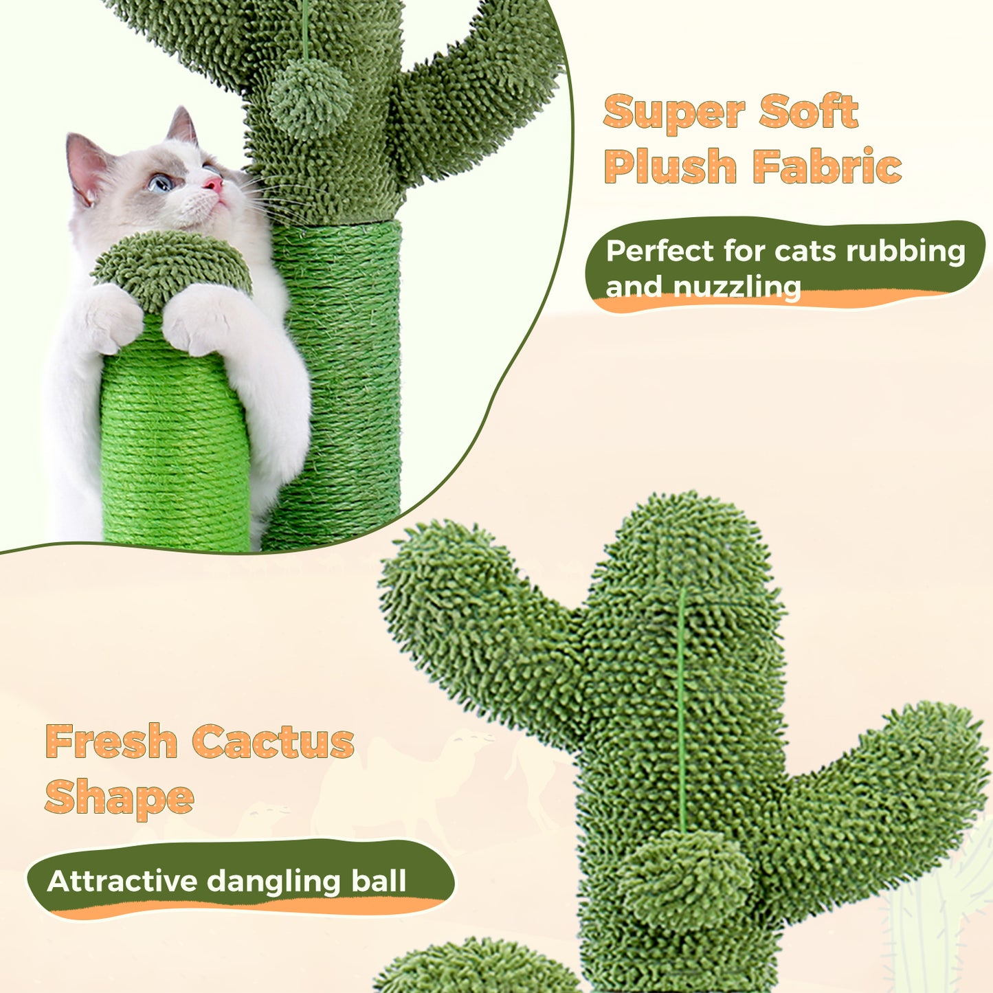 Tiragraffi per gatti PAWZ Road Cactus - Taglia M-53 cm｜L-68,5 cm | Design antiscivolo (capacità di carico 20 kg/4 gatti)