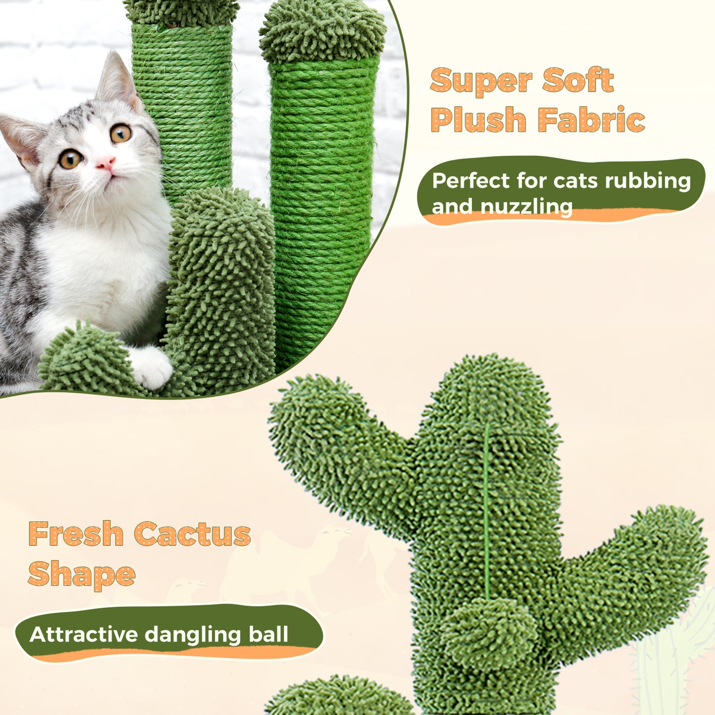 Tiragraffi per gatti PAWZ Road Cactus - Taglia M-53 cm｜L-68,5 cm | Design antiscivolo (capacità di carico 20 kg/4 gatti)