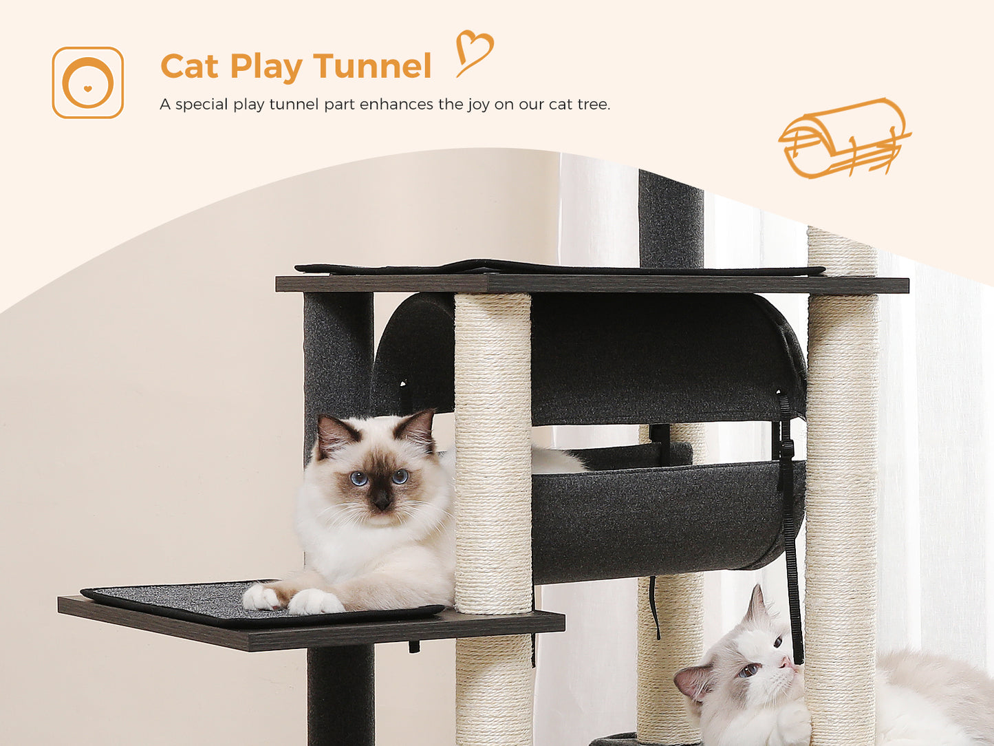 【130cm Extra High】PEQULTI Cat Tree - 51.4″ Multi-Level Platforms｜25.6″×16.9″ XXL Exercise Area"