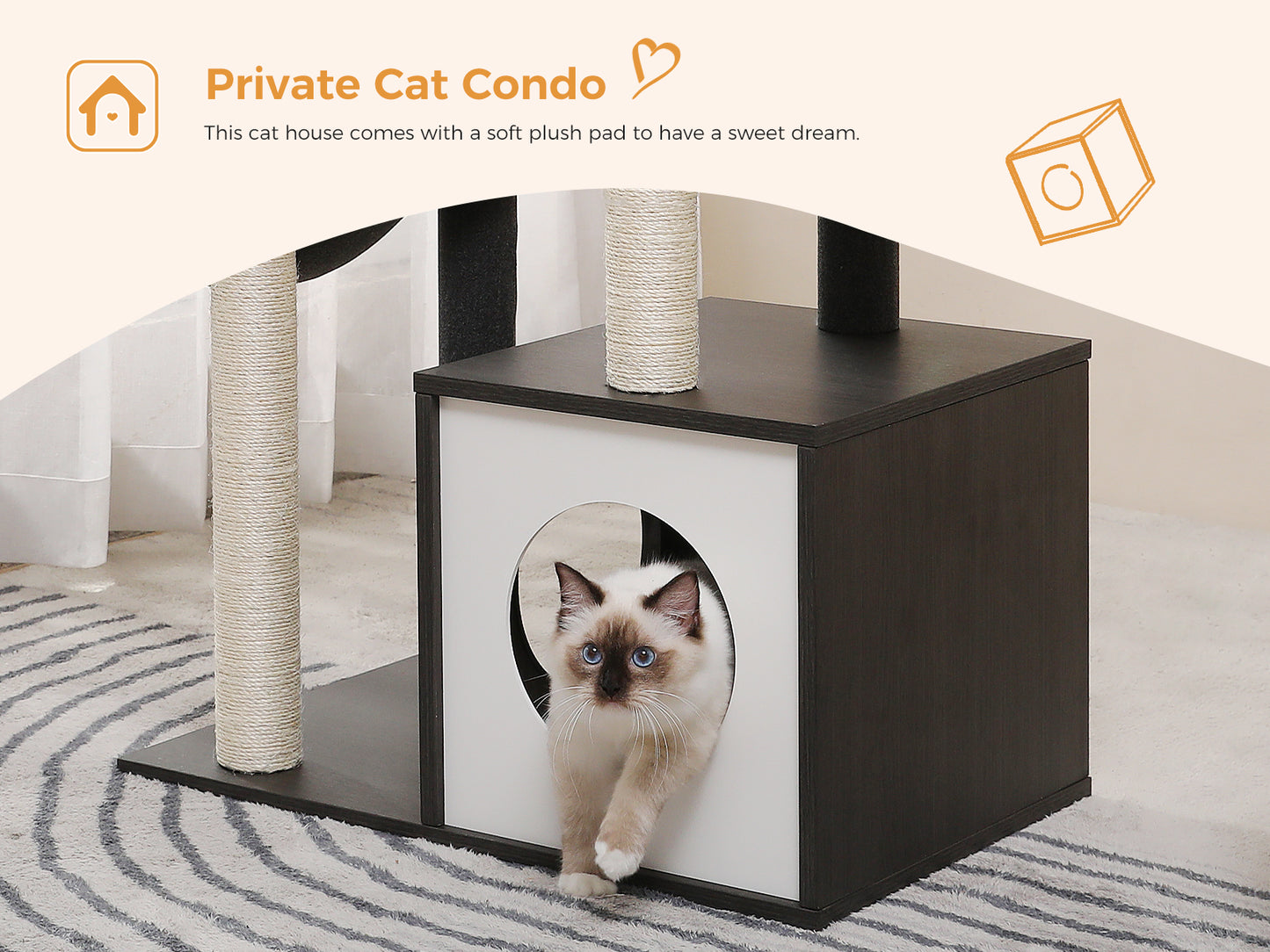 【130cm Extra High】PEQULTI Cat Tree - 51.4″ Multi-Level Platforms｜25.6″×16.9″ XXL Exercise Area"