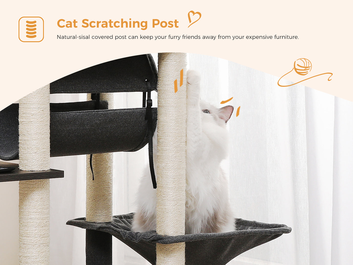 【130cm Extra High】PEQULTI Cat Tree - 51.4″ Multi-Level Platforms｜25.6″×16.9″ XXL Exercise Area"