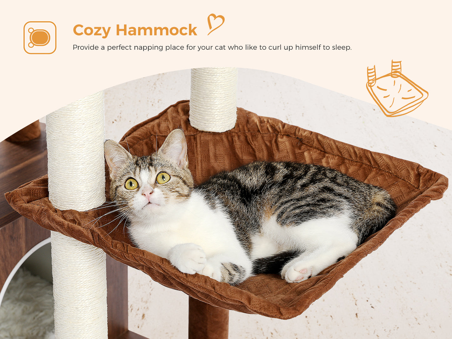 【130cm Extra High】PEQULTI Cat Tree - 51.4″ Multi-Level Platforms｜25.6″×16.9″ XXL Exercise Area"