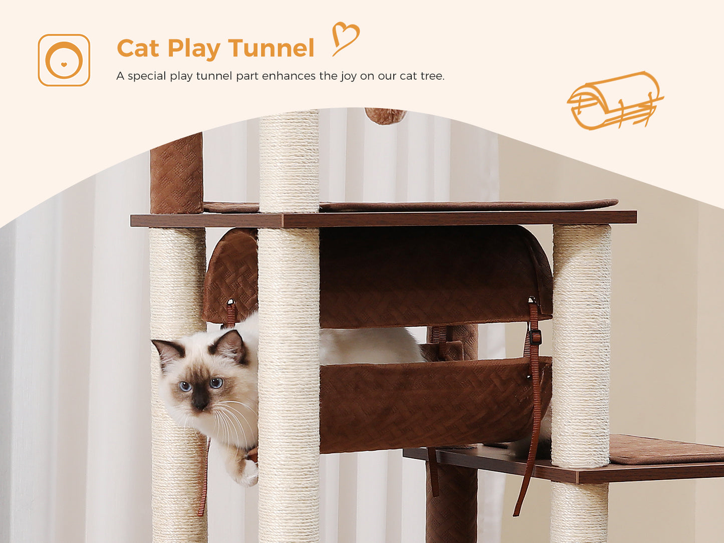 【130cm Extra High】PEQULTI Cat Tree - 51.4″ Multi-Level Platforms｜25.6″×16.9″ XXL Exercise Area"
