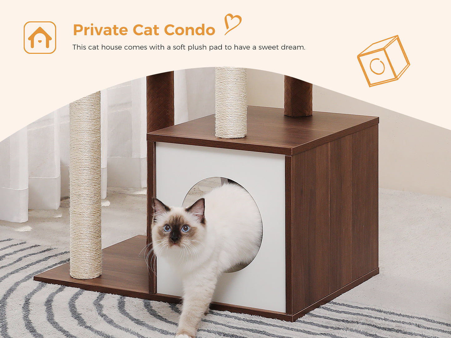 【130cm Extra High】PEQULTI Cat Tree - 51.4″ Multi-Level Platforms｜25.6″×16.9″ XXL Exercise Area"