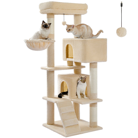 Diseño que ahorra espacio】UYMI árbol para gatos｜Hamaca giratoria + 2 cuevas para dormir｜Columnas de rascado de sisal que cuidan los muebles