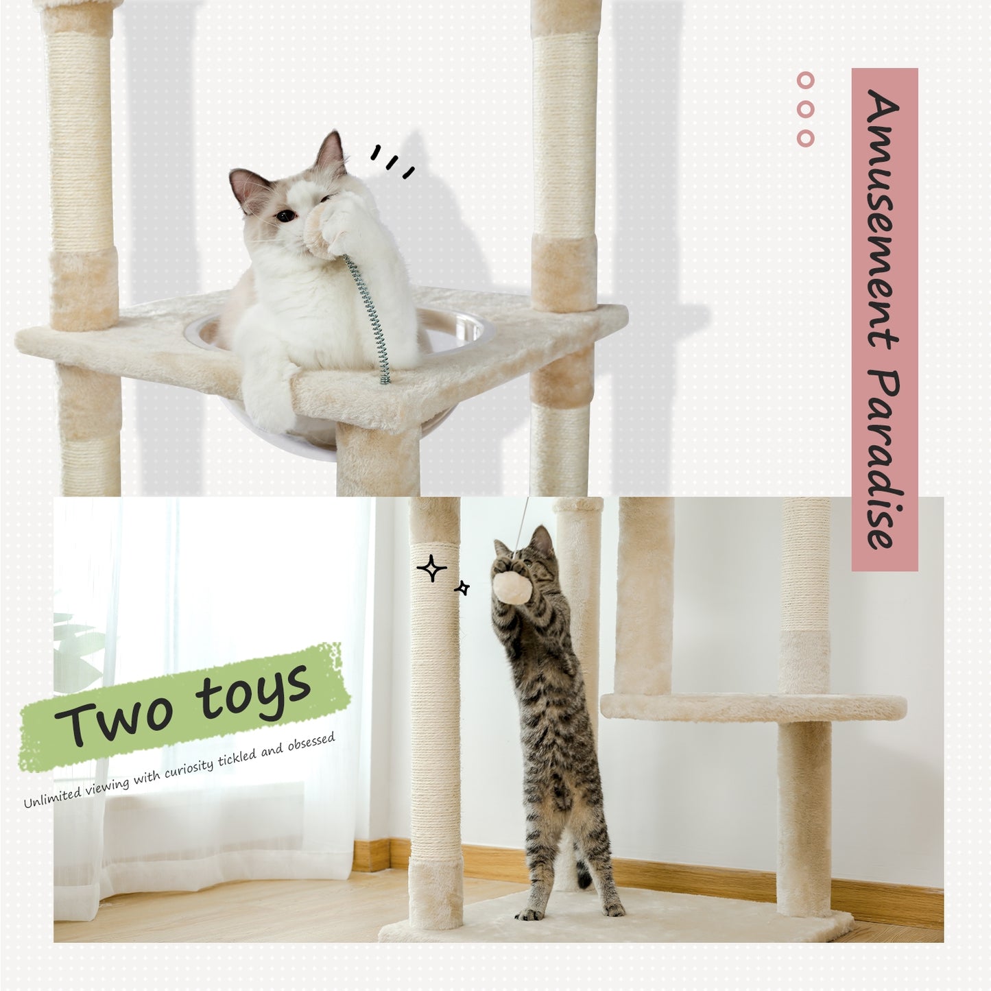 PAWZ Road- Spaceship Hammock Cat Tree - Acrylic Transparent Nest + Rotating Round Lounger｜Sisal Posts + Anti-Tip Straps