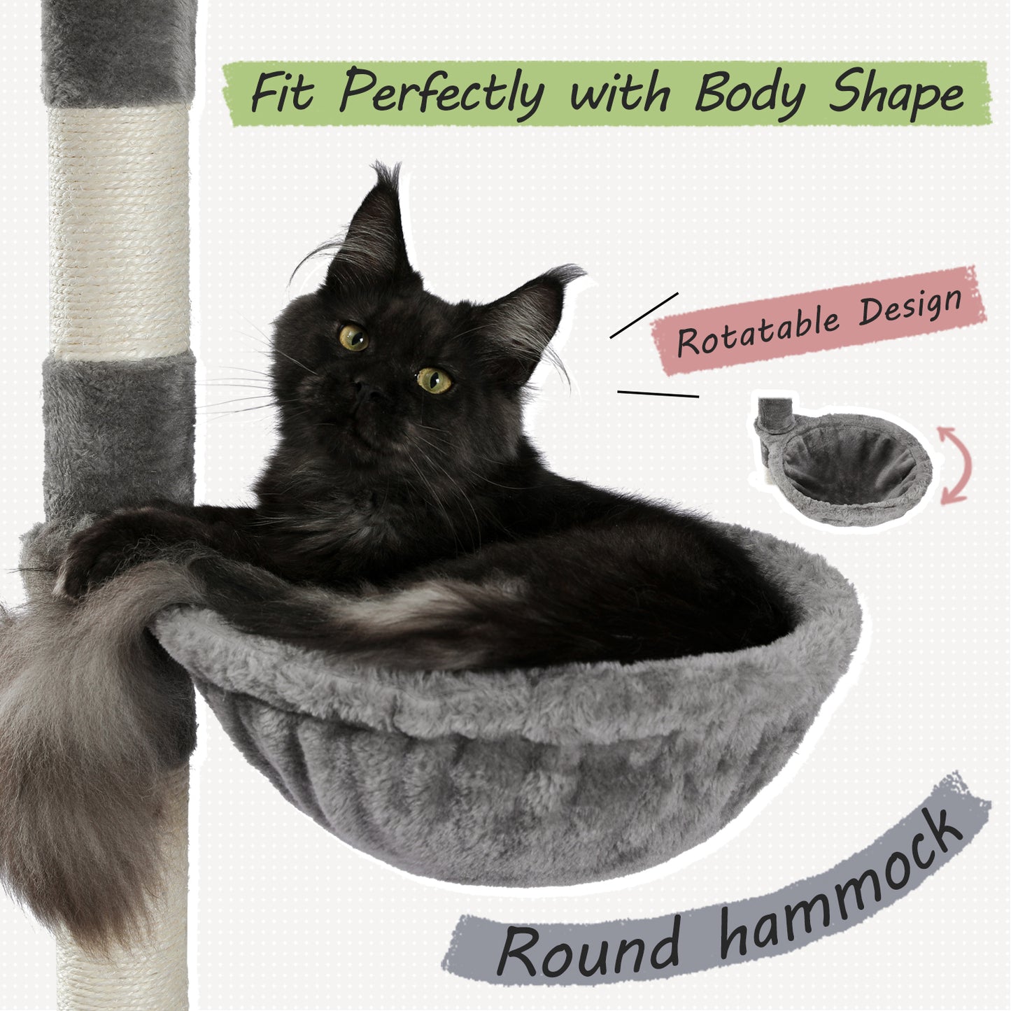 PAWZ Road- Spaceship Hammock Cat Tree - Acrylic Transparent Nest + Rotating Round Lounger｜Sisal Posts + Anti-Tip Straps