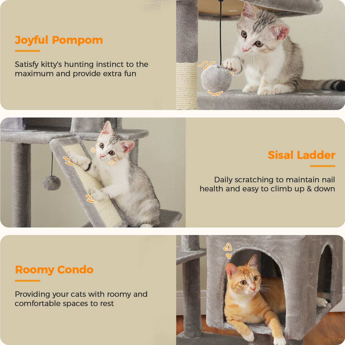 Tiragraffi PAWZ Road Grande per Gatti di Taglia Grande | Torre per Gatti Robusta con Amaca XXL | 4 Tiragraffi in Sisal e 2 Spaziose Casette | Ideale per Gatti Maine Coon | Altezza 180 cm