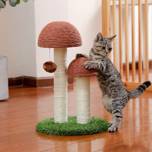 Mushroom Scratching Post - Natural Sisal Column + Interactive Play Ball｜Specially for Kittens (with Anti-tip Base)