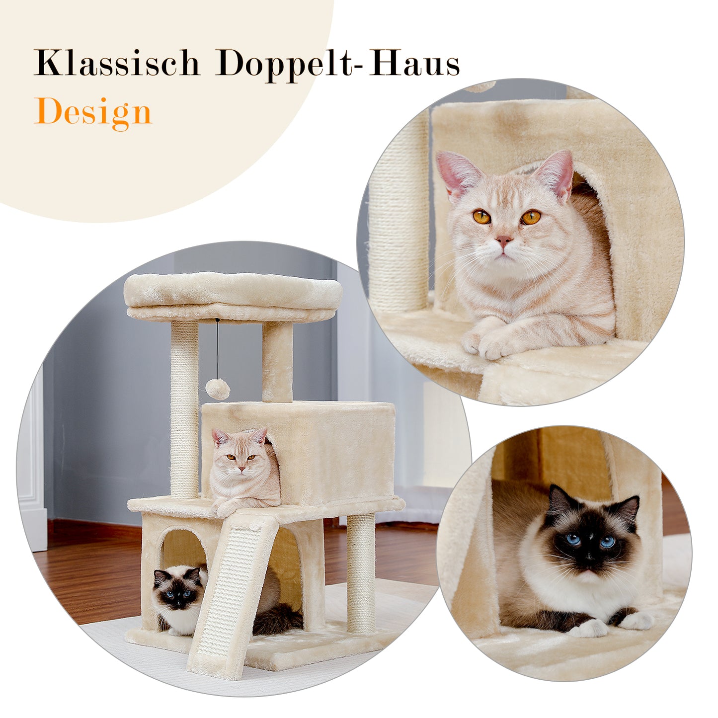 Tiragraffi a più livelli con pali | Altezza 48 cm/18,9 pollici - Larghezza 45 cm/17,7 pollici | Robusto sisal e peluche | Per gattini e gatti adulti