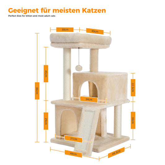 Mehretagige Kratzbaum-Katzenkletterbaum mit Kratzpfosten | Höhe 48cm/18,9 Zoll - Breite 45cm/17,7 Zoll | Robuster Sisal & Plüsch | Für Kätzchen & erwachsene Katzen