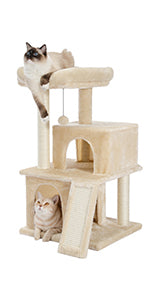 Mehretagige Kratzbaum-Katzenkletterbaum mit Kratzpfosten | Höhe 48cm/18,9 Zoll - Breite 45cm/17,7 Zoll | Robuster Sisal & Plüsch | Für Kätzchen & erwachsene Katzen
