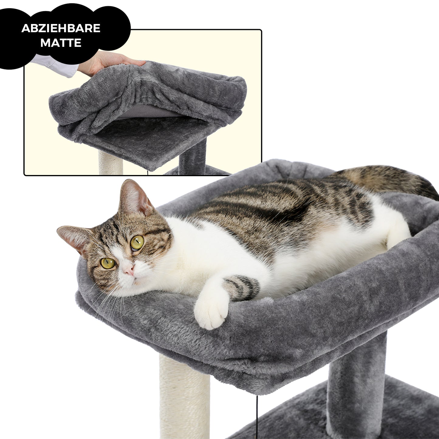 Tiragraffi a più livelli con pali | Altezza 48 cm/18,9 pollici - Larghezza 45 cm/17,7 pollici | Robusto sisal e peluche | Per gattini e gatti adulti