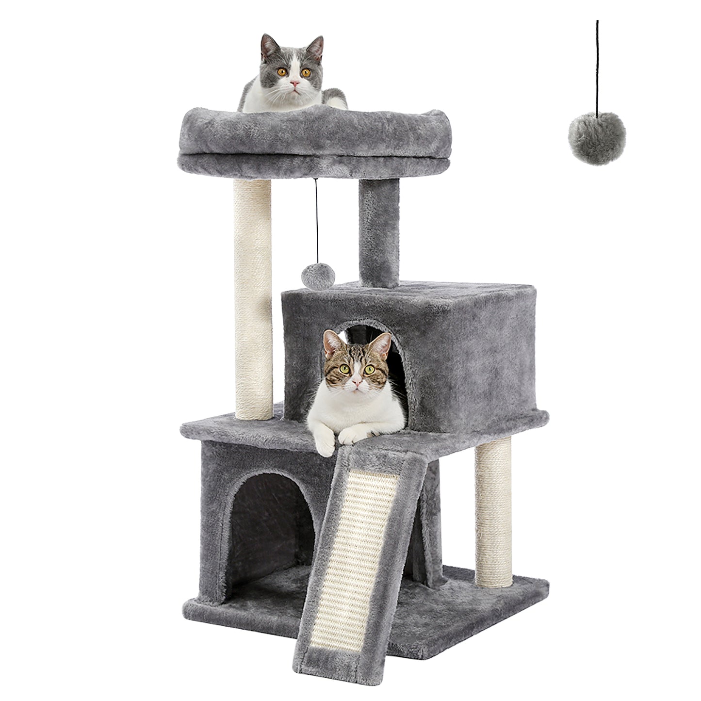 Tiragraffi a più livelli con pali | Altezza 48 cm/18,9 pollici - Larghezza 45 cm/17,7 pollici | Robusto sisal e peluche | Per gattini e gatti adulti