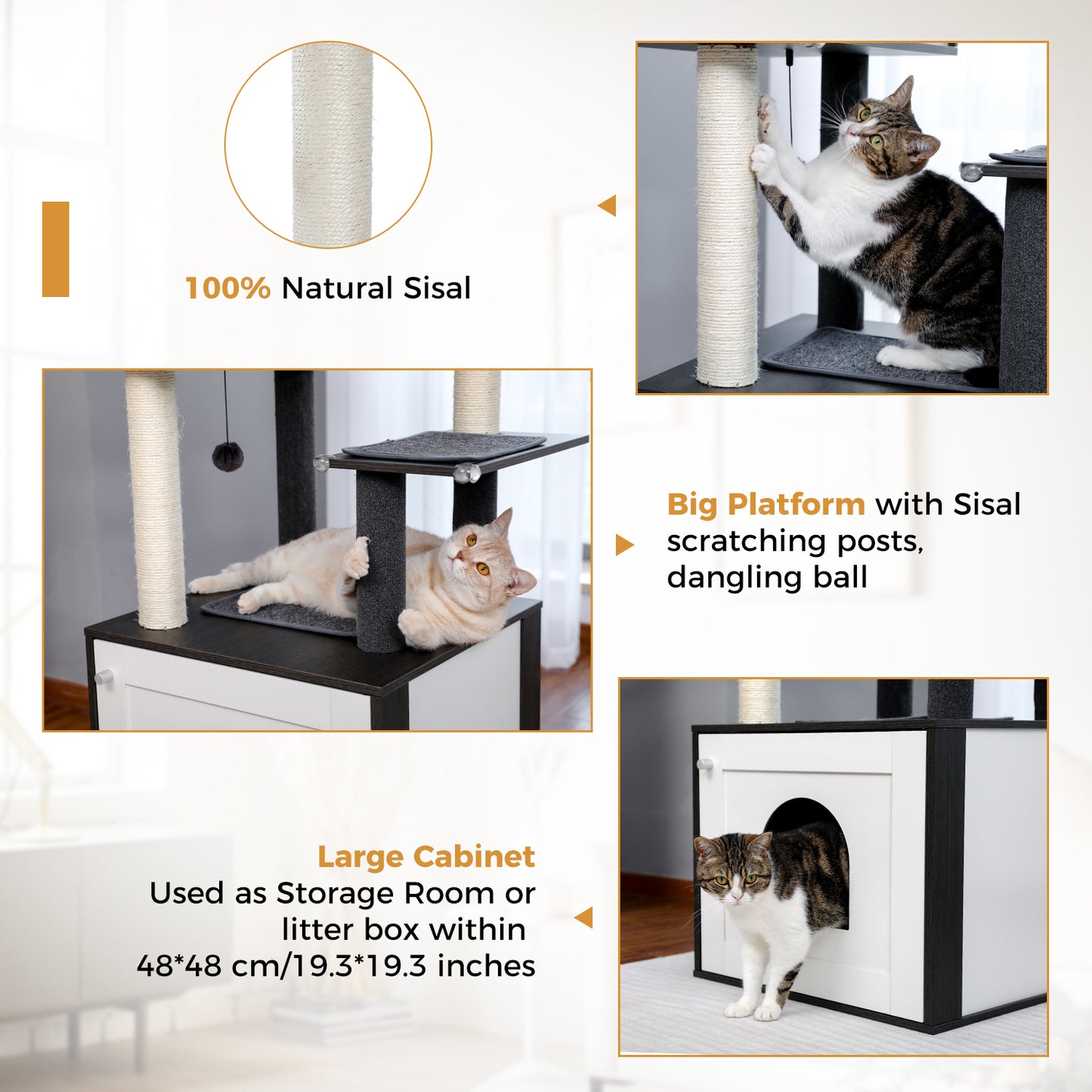 PAWZ Road Moderner Kratzbaum für Großkatzen | Premium-Katzenbaum mit XXL-Schlafhaus | Gesamthöhe 146 cm