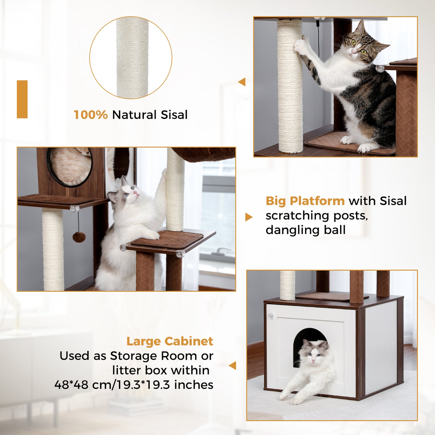 PAWZ Road Moderner Kratzbaum für Großkatzen | Premium-Katzenbaum mit XXL-Schlafhaus | Gesamthöhe 146 cm