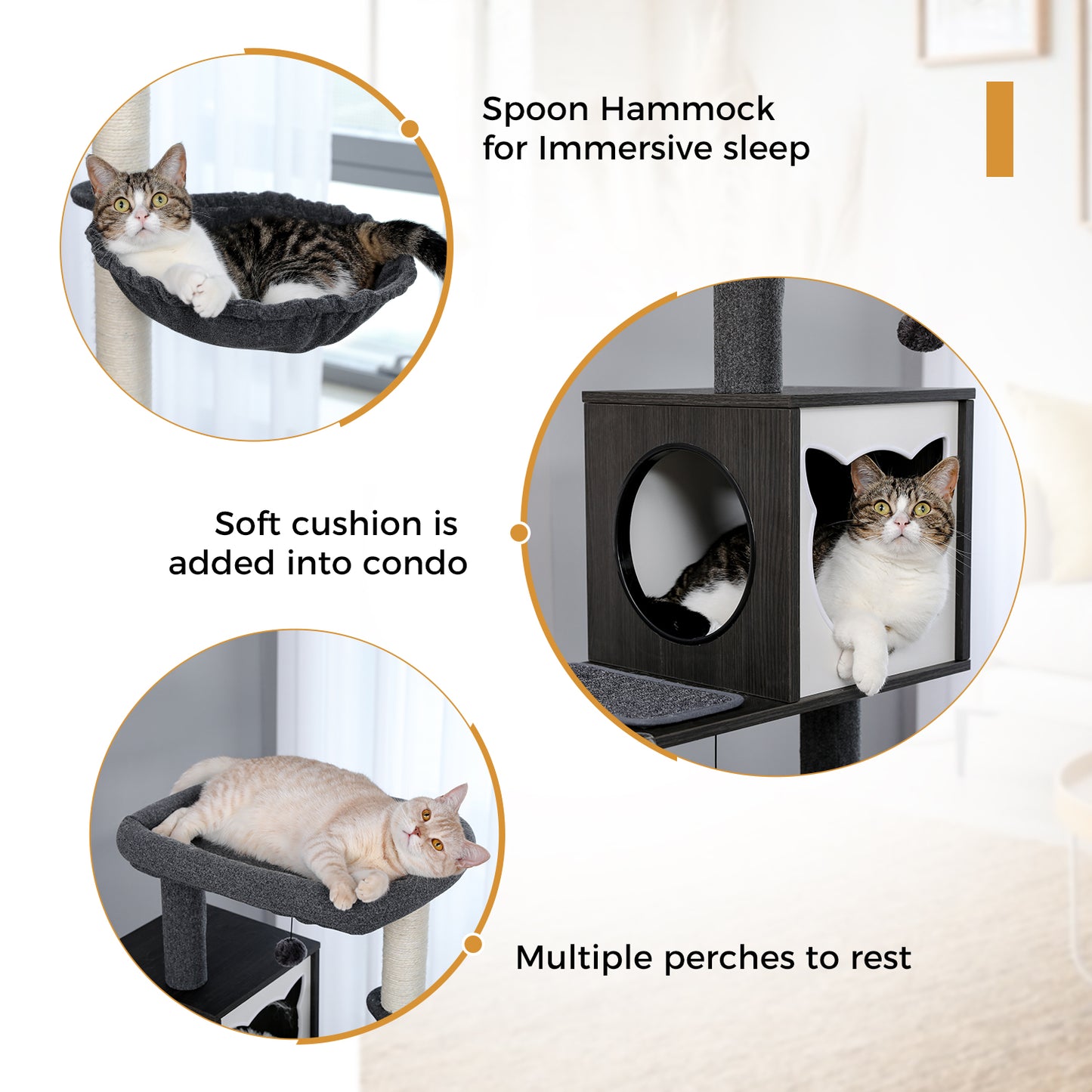 PAWZ Road Moderner Kratzbaum für Großkatzen | Premium-Katzenbaum mit XXL-Schlafhaus | Gesamthöhe 146 cm
