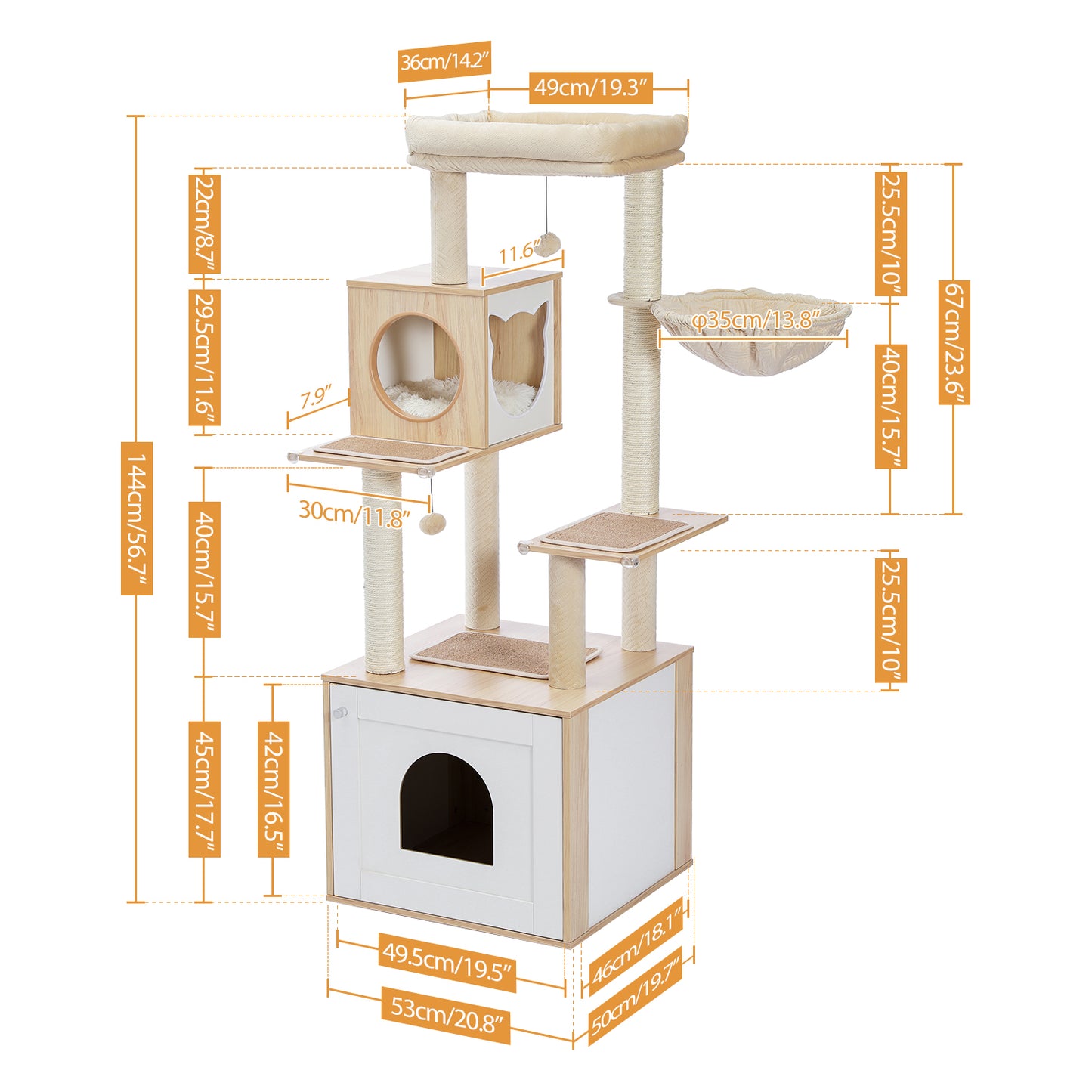 PAWZ Road Moderner Kratzbaum für Großkatzen | Premium-Katzenbaum mit XXL-Schlafhaus | Gesamthöhe 146 cm