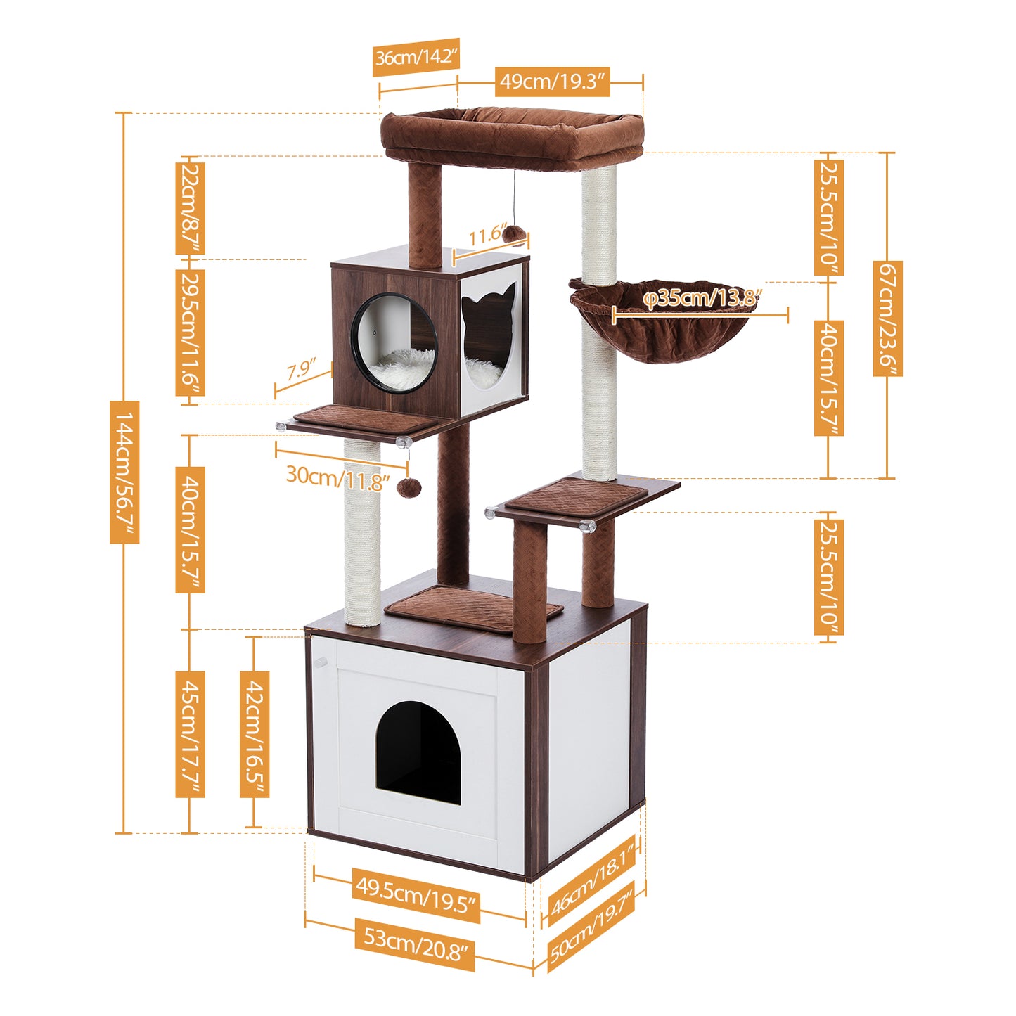 PAWZ Road Moderner Kratzbaum für Großkatzen | Premium-Katzenbaum mit XXL-Schlafhaus | Gesamthöhe 146 cm