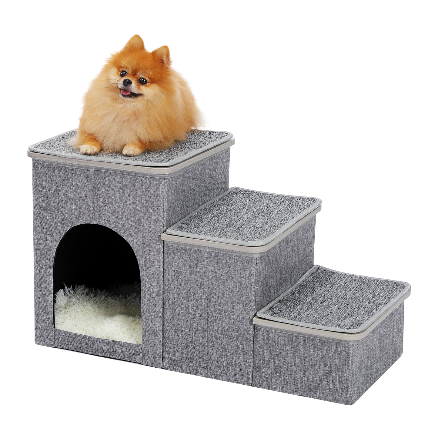 Scale pieghevoli per cani PETEPELA – 3 gradini con spazio di archiviazione | per cani di piccola taglia fino al divano