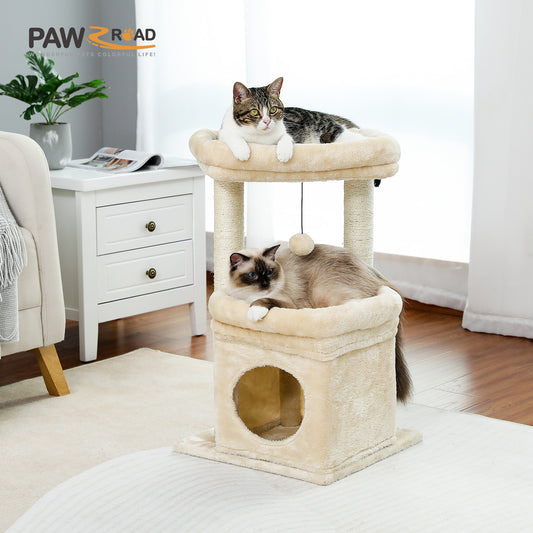 Tiragraffi moderno a più livelli | Altezza 60 cm (23,6 pollici) | Piattaforme in morbido peluche + robusti tiragraffi | Design salvaspazio | Per gattini e gatti adulti