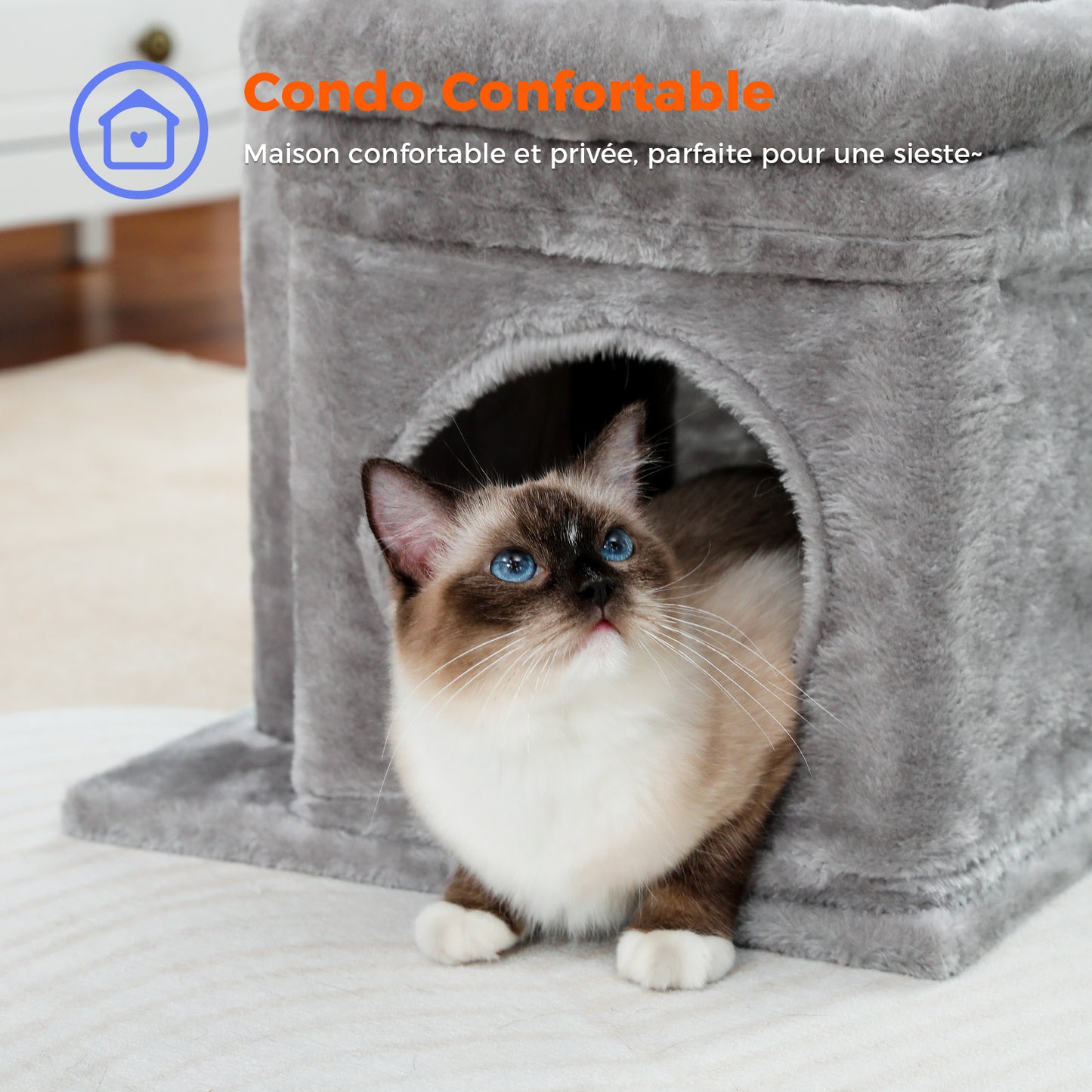 Tiragraffi moderno a più livelli | Altezza 60 cm (23,6 pollici) | Piattaforme in morbido peluche + robusti tiragraffi | Design salvaspazio | Per gattini e gatti adulti