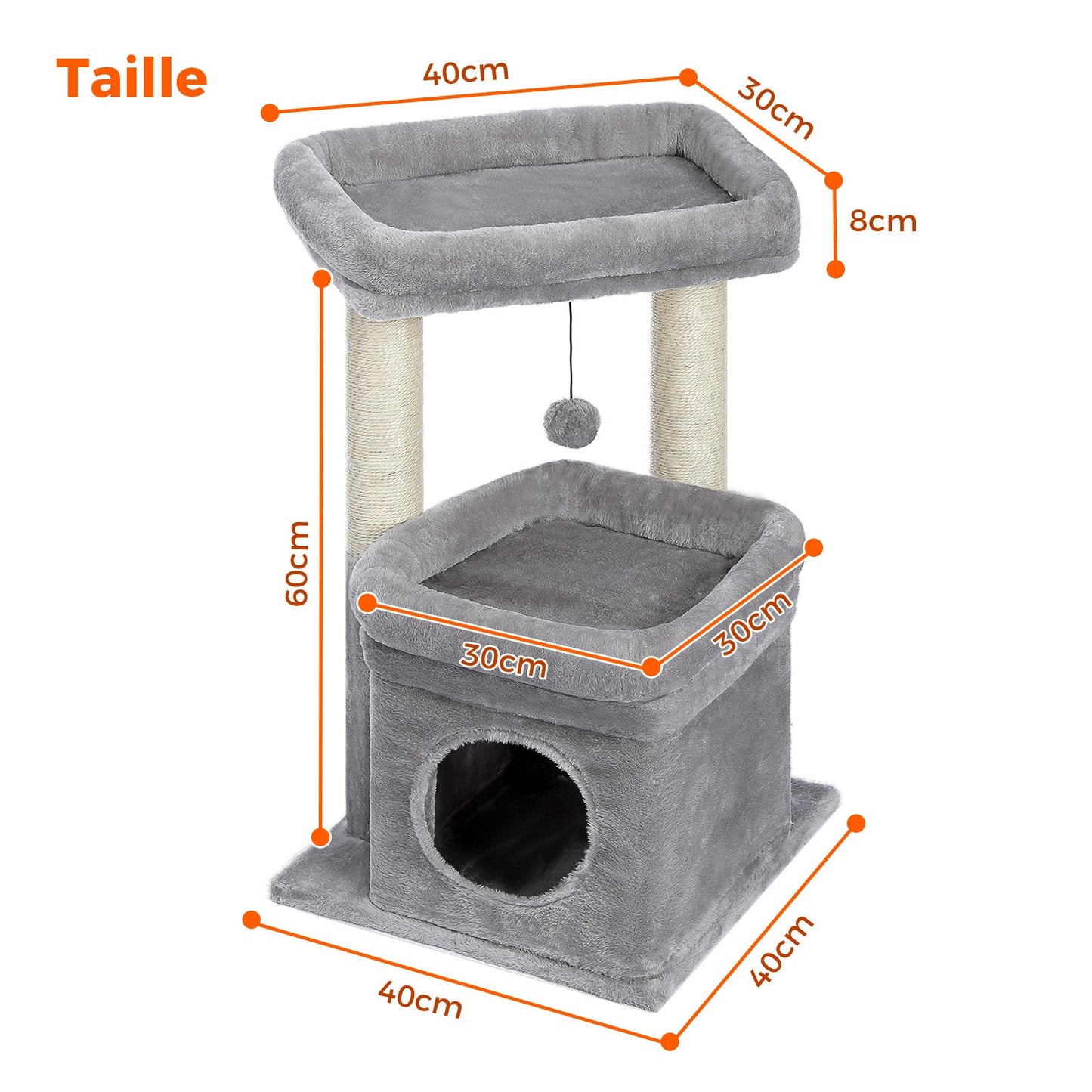 Arbre à gratter moderne à plusieurs niveaux | Hauteur 60 cm (23,6 pouces) | Plates-formes en peluche douce + poteaux robustes pour gratter | Design compact | Pour chatons et chats adultes