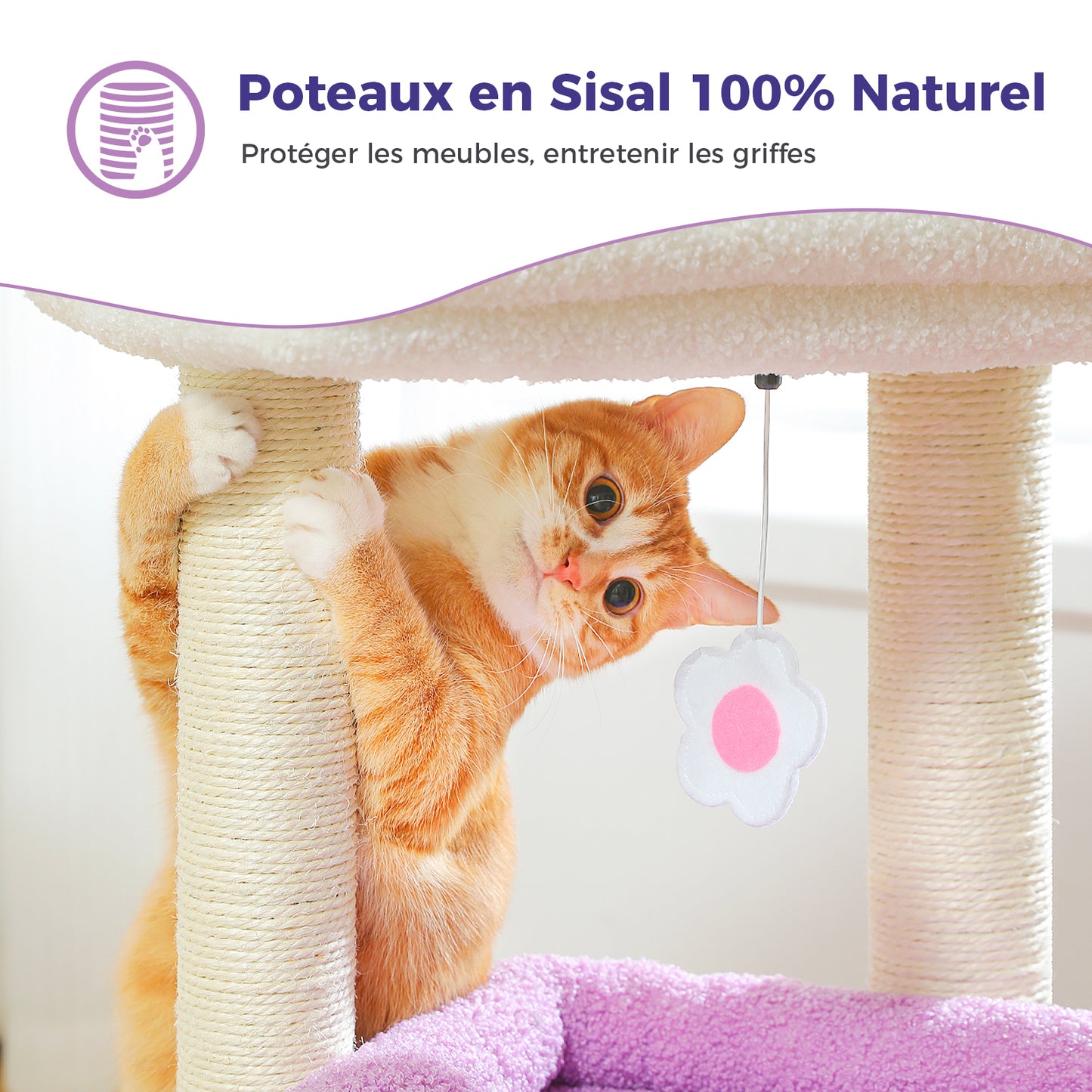 Tiragraffi moderno a più livelli | Altezza 60 cm (23,6 pollici) | Piattaforme in morbido peluche + robusti tiragraffi | Design salvaspazio | Per gattini e gatti adulti