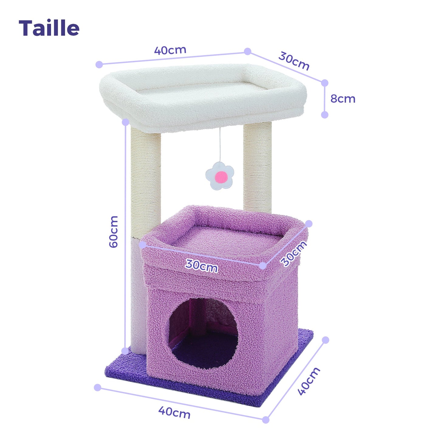 Arbre à gratter moderne à plusieurs niveaux | Hauteur 60 cm (23,6 pouces) | Plates-formes en peluche douce + poteaux robustes pour gratter | Design compact | Pour chatons et chats adultes