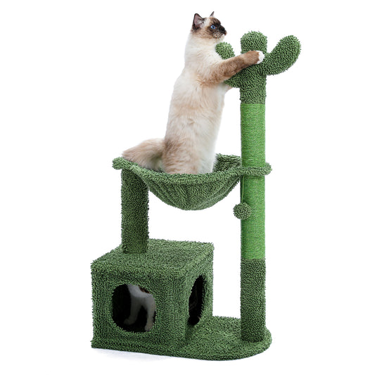 PAWZ Road Árbol rascador Cactus | Árbol de escalada para gatos de interior con hamaca y postes de rascado | Altura 102 cm