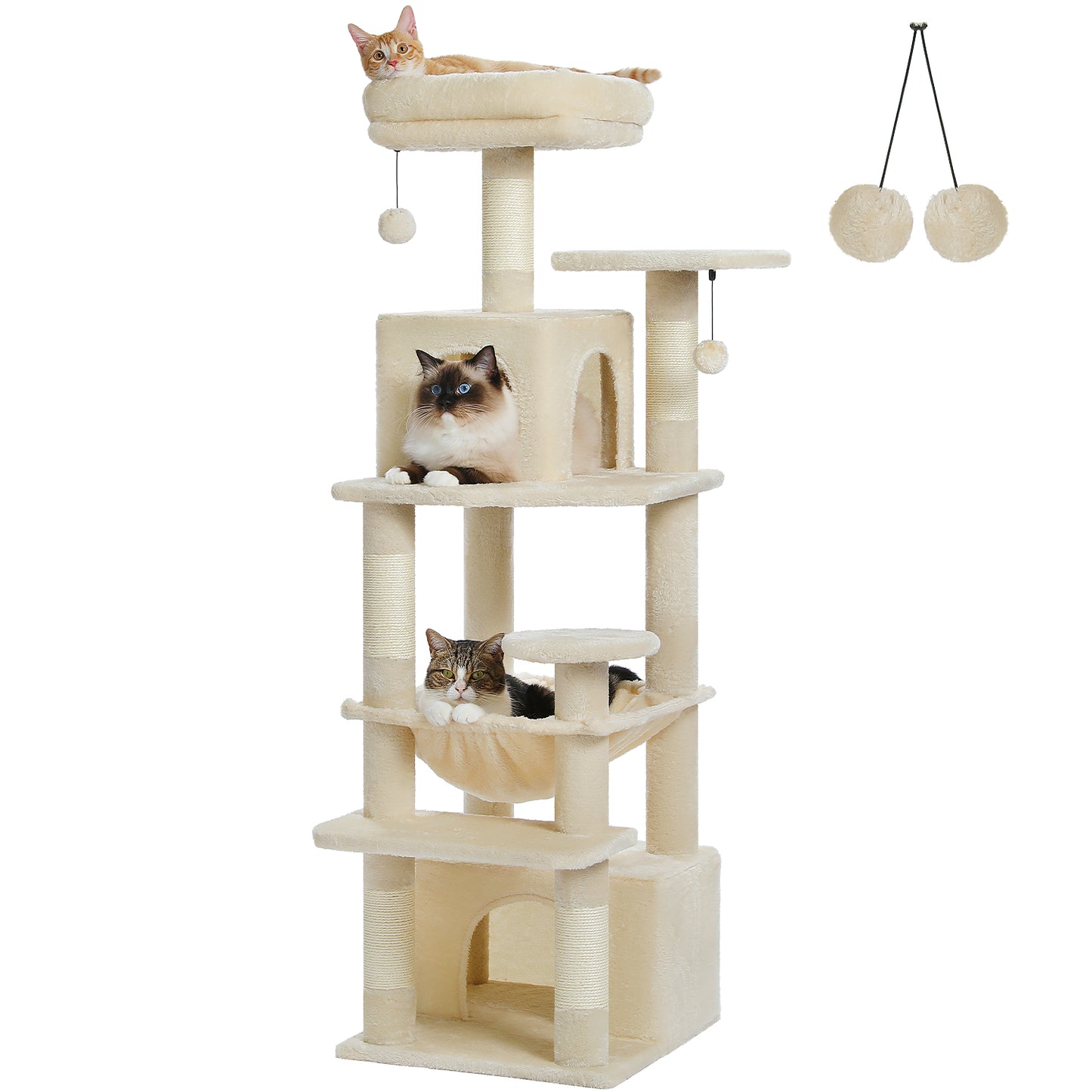 PAWZ Road Premium-Katzenbaum (136 cm hoch) | Multifunktionaler Kratzbaum mit Spacious-H?ngematte, gem¨¹tlichem Schlafhaus & Sisal-Kratzs?ulen | Doppel-Ebenen-Design mit gepolsterten Plattformen | Speziell f¨¹r gro?e Hauskatzen